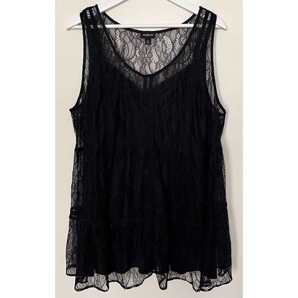 Torrid • 2 • Black Lace Babydoll Tiered Tank Top
